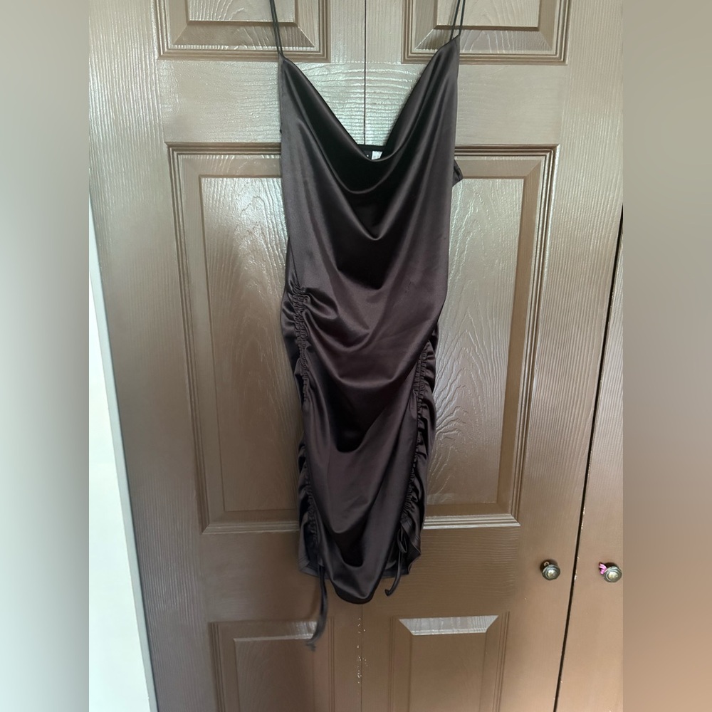 Elegant Brown Draped Mini Dress